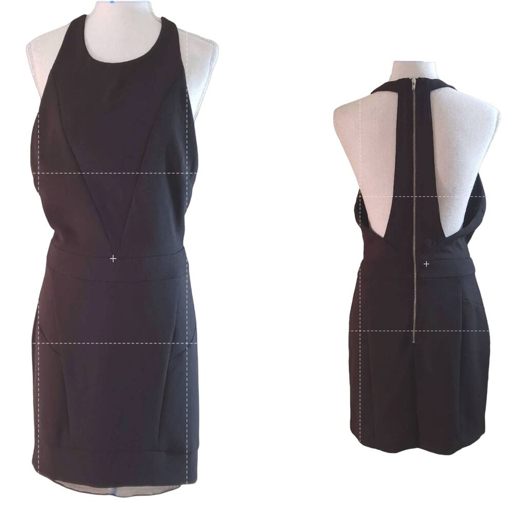Line & Dot Black T-Back Zipper Backless High Neck Blouson Mini Cocktail Dress M